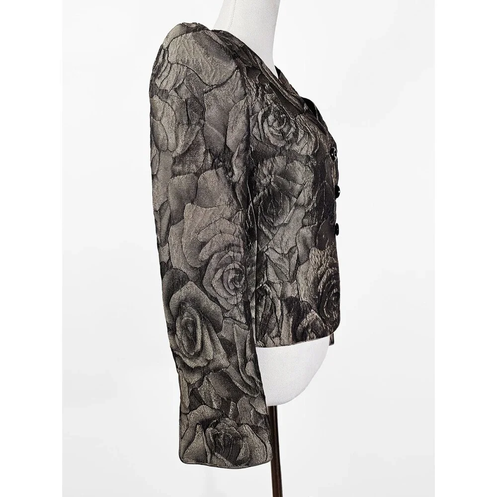 Armani Collezioni Size 2 Metallic Gray Floral Jacquard Evening Work Blazer VTG